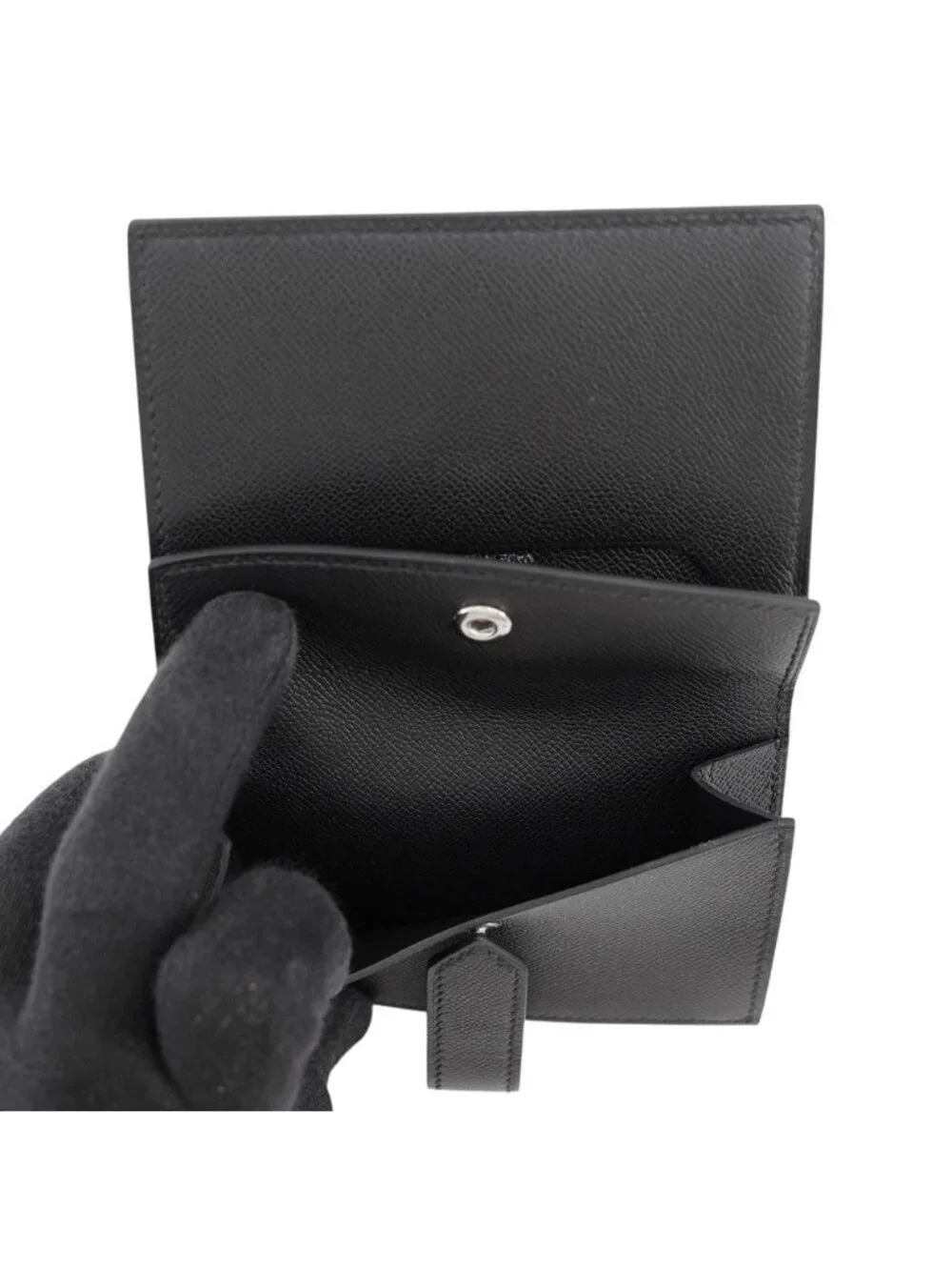 Hermes Card Case Bearn Mini Coin Purse Black Veau Madame Business